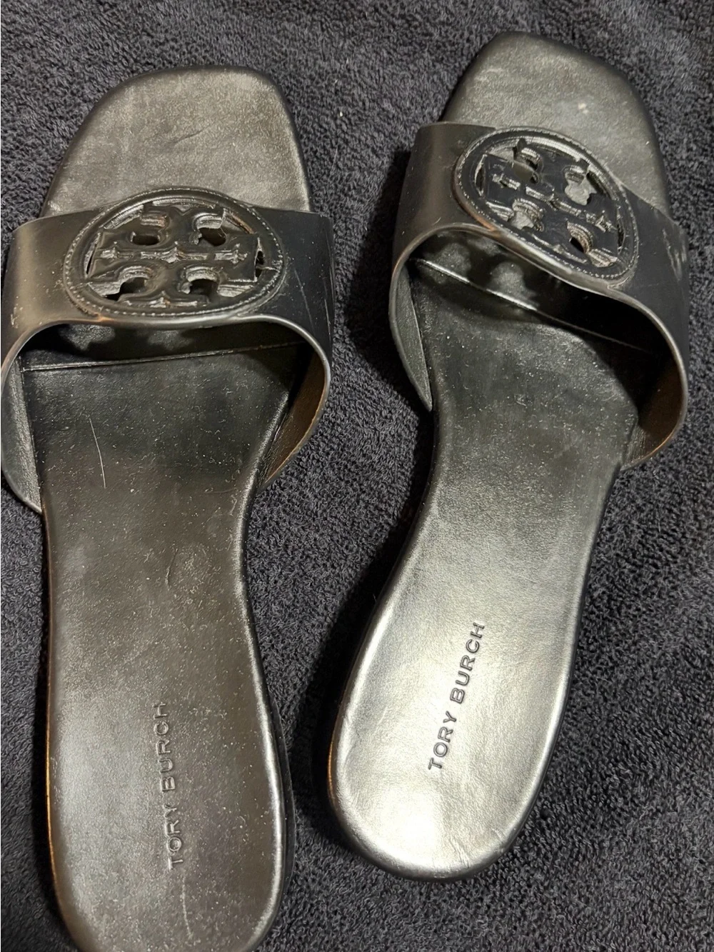 Tory Burch Black Leather Logo Slide Sandals
